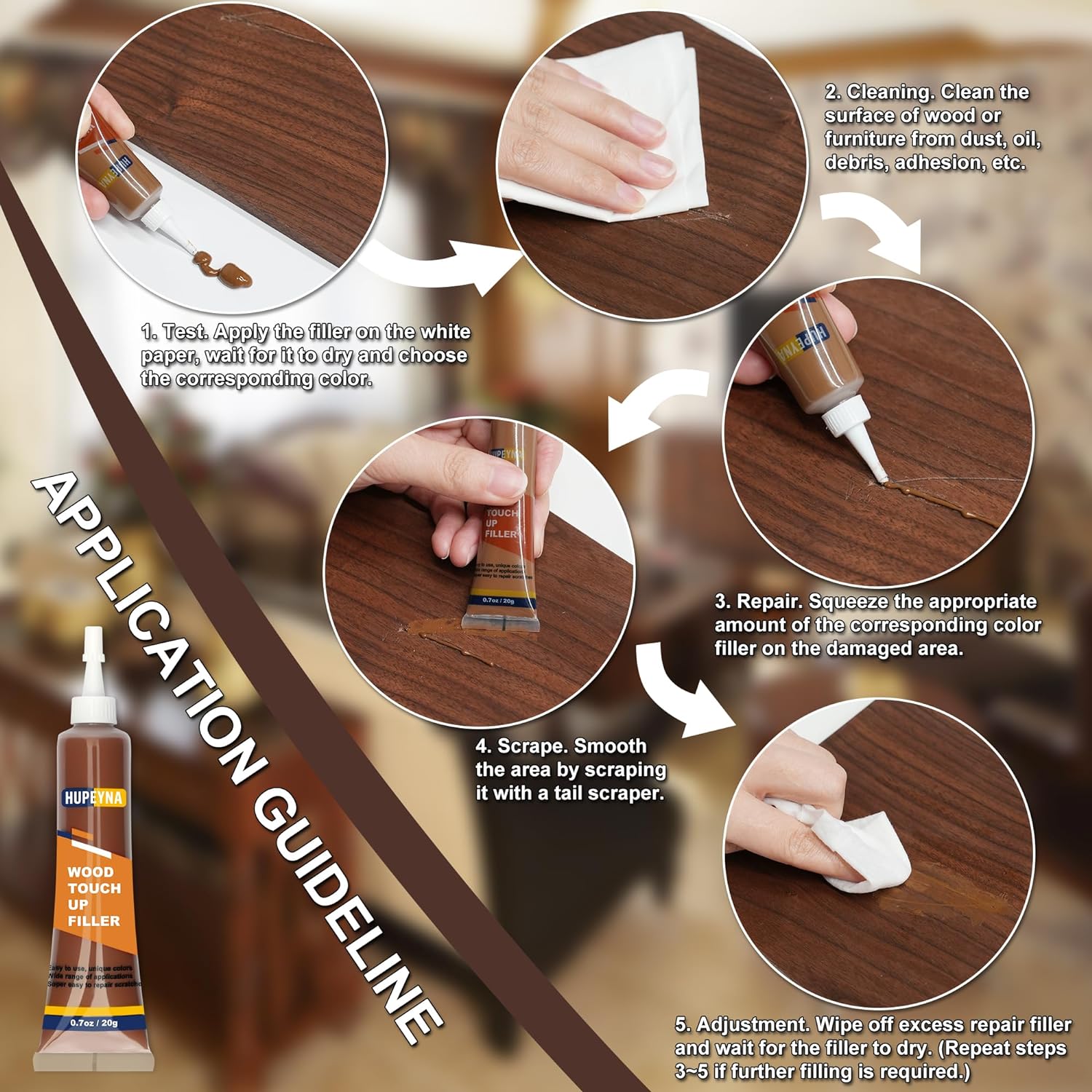 Hupeyna Wood Furniture Repair Kit, 12 Colors Wood Repair Kit, Wood Touch up Fillers, Repair Scratch, Cracks, Discoloration for Wooden Cabinet, Floor, Door, Table Surfaces Wood Filler Paint : Health & Household