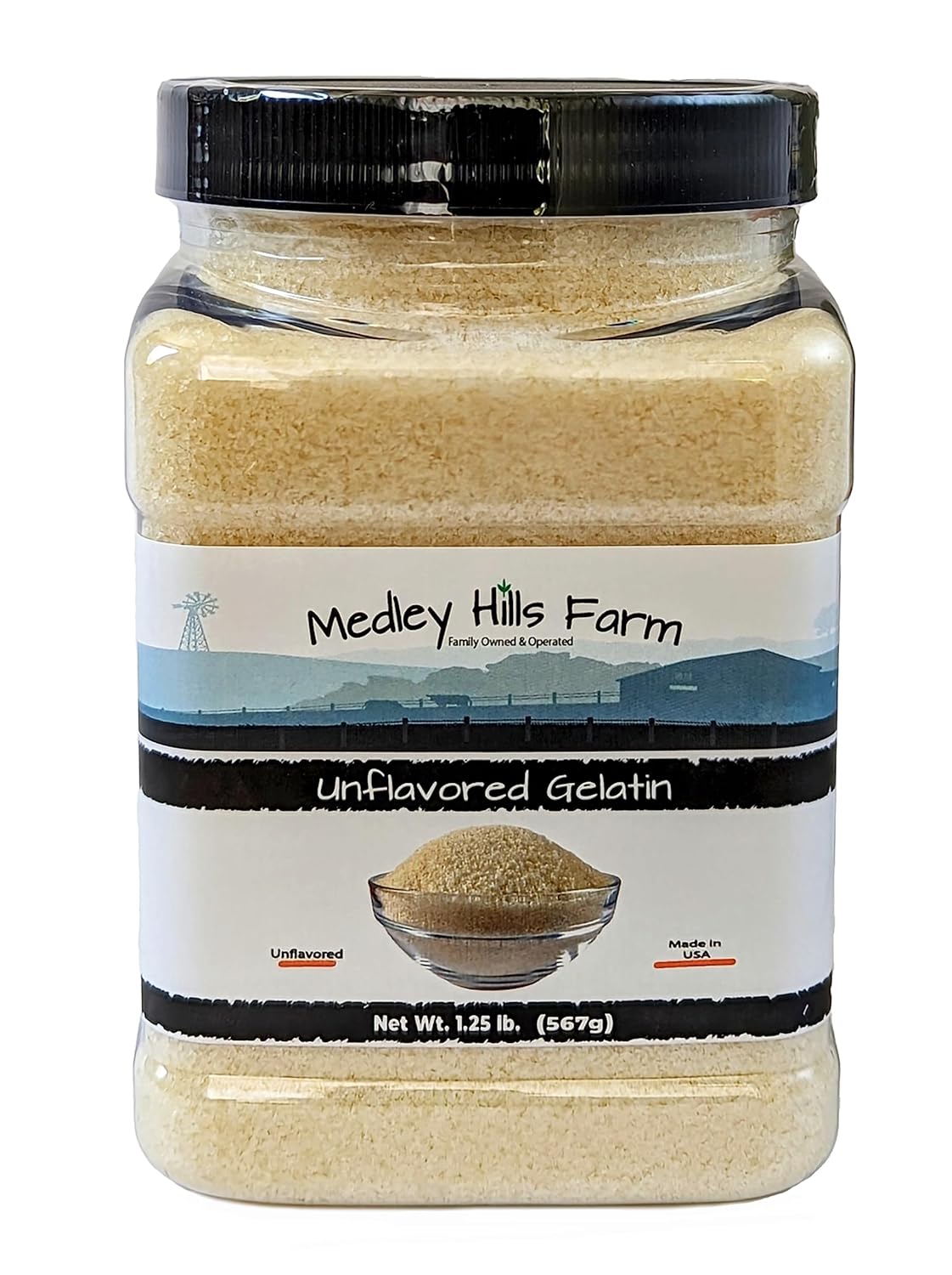 Unflavored Gelatin By Medley Hills Farm 1.25 Lbs. In Reusable Container - Gelatin Powder Unflavored Thickening Agent. Made In Usa