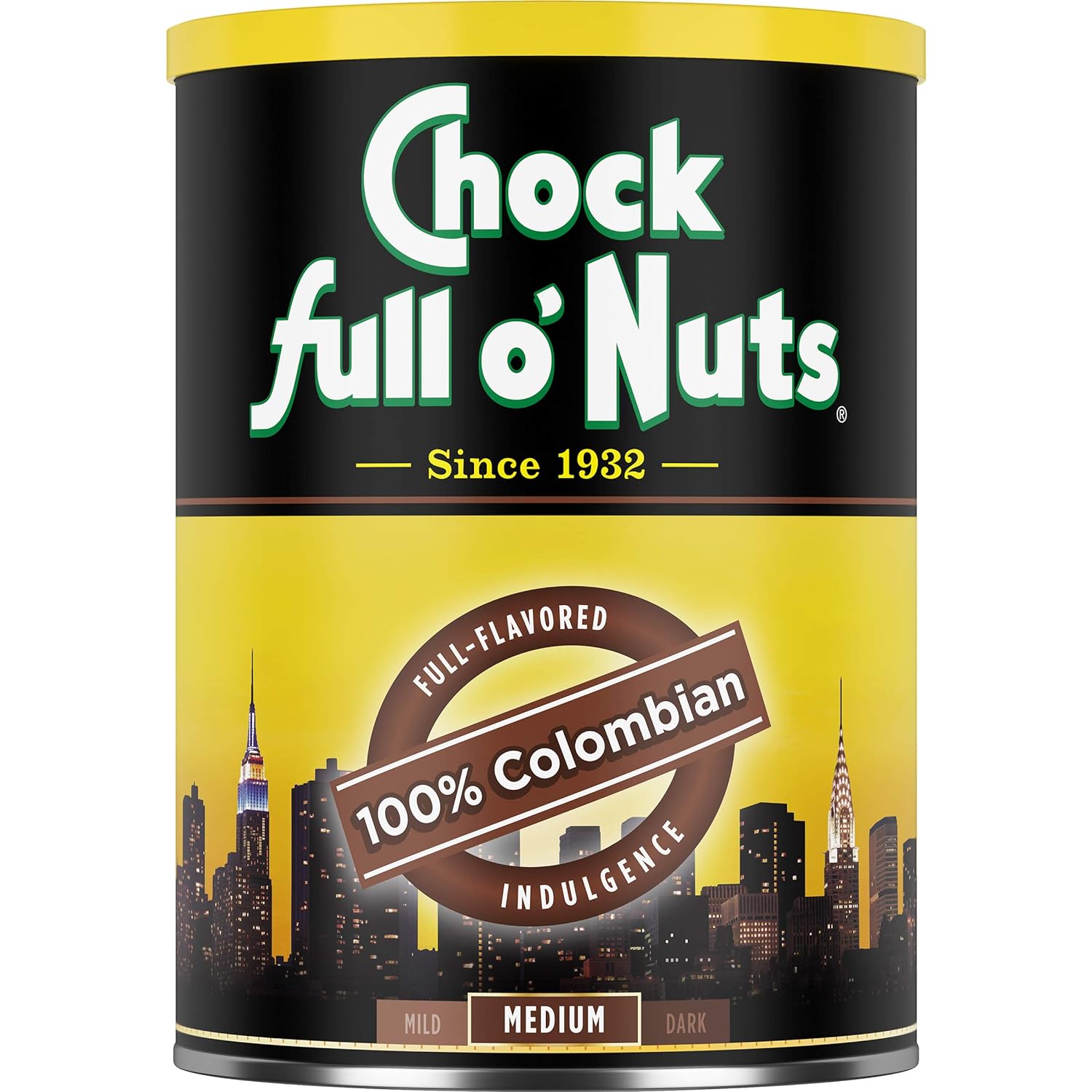Chock Full o’Nuts 100% Colombian Ground Coffee, Medium Roast - Colombian Arabica Coffee – Rich, Full-Flavored, Aromatic and Smooth Medium-Dark Blend 1.5 Pound (Pack of 1)