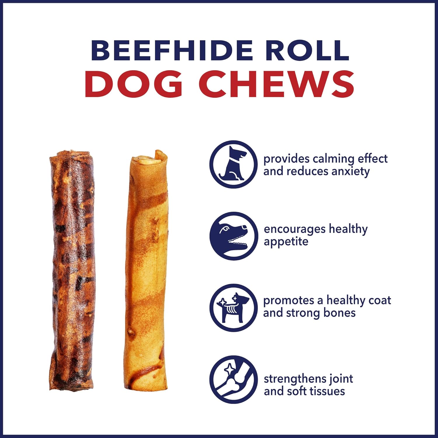 Pet Factory 100% Made in USA Beefhide 8" Rolls Dog Chew Treats - Beef & Chicken Flavor, 10 Count/1 Pack : Pet Supplies