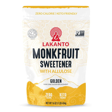 Lakanto Golden Monk Fruit Sweetener with Allulose - Raw Cane Sugar Substitute, Erythritol Free, Gluten Free, Vegan, Keto Friendly, Sugar Replacement (Golden - 1 lb - Pack of 1)