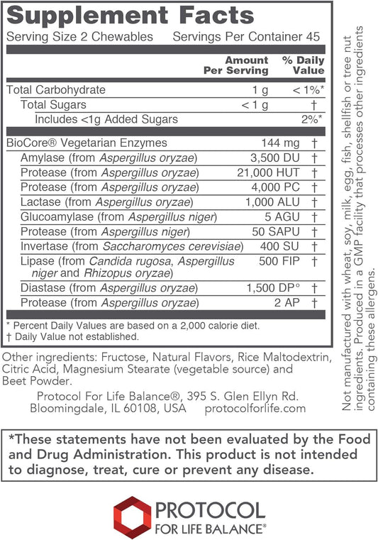 Protocol Protozymes - Digestive Enzymes for Nutrient Breakdown* - Support Digestive Health* - Aid Lactose Breakdown* - Vegan & Kosher - 90 Chewables