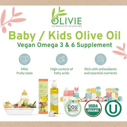 Colic Relief Drops for Newborns, Vegan Omega 3 Olive Oil Supplement for Infants, Babies, Toddlers, and Kids by Olivie | Organic Extra Virgin Olive Oil | 250 ml Pump Bottle