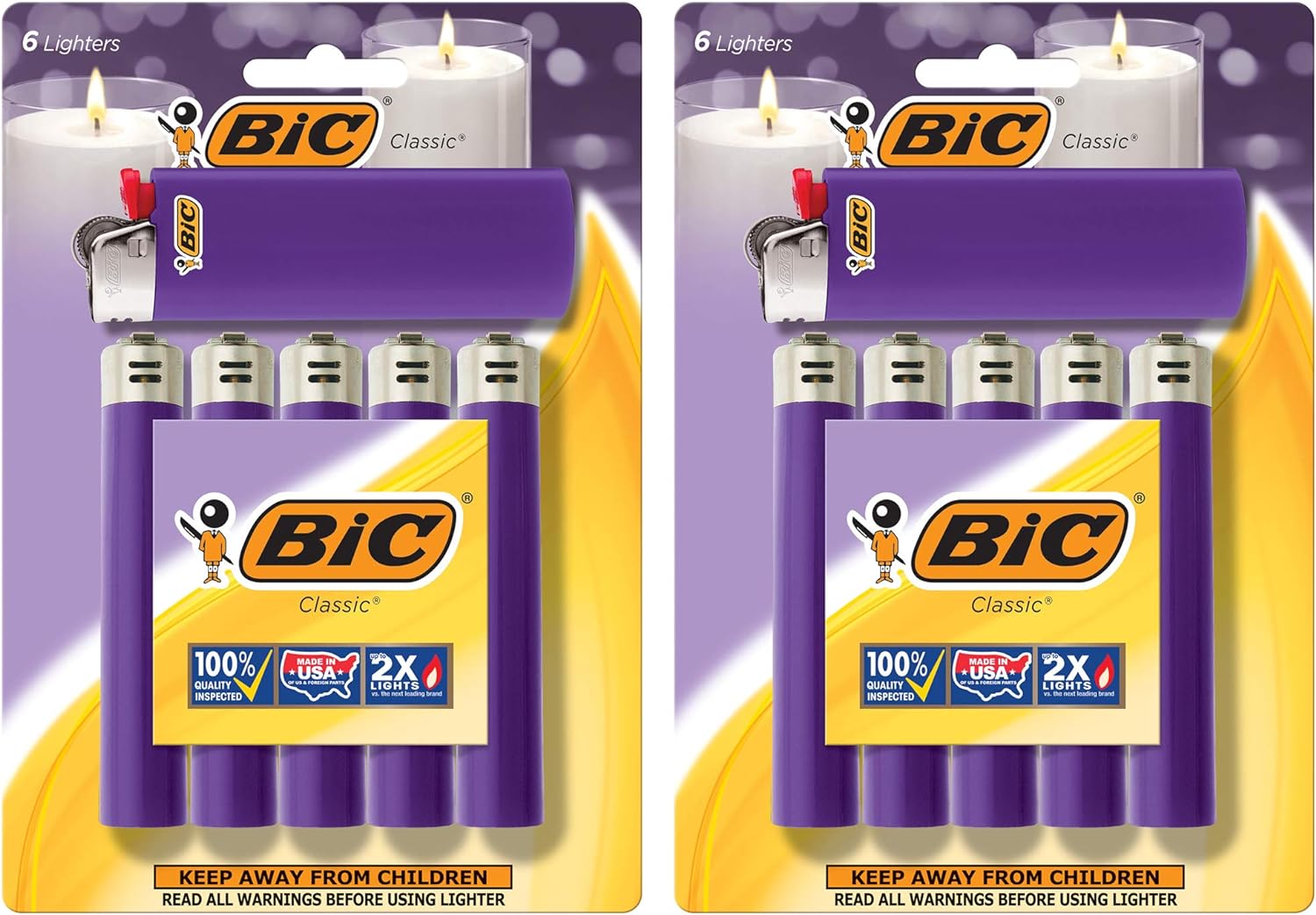 Bic Classic Maxi Pocket Lighters, Lighter For Candles, Purple Lighters (Packaging May Vary), 12 Count Pack