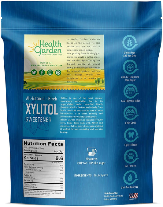 Health Garden Birch Xylitol Sweetener - 5 Lbs Resealable Bag - Pure Birch Xylitol - Non Gmo, Kosher, And Made In The U.S.A. - Ideal Powdered Sugar Substitute - Non-Gmo Sugar Alternative