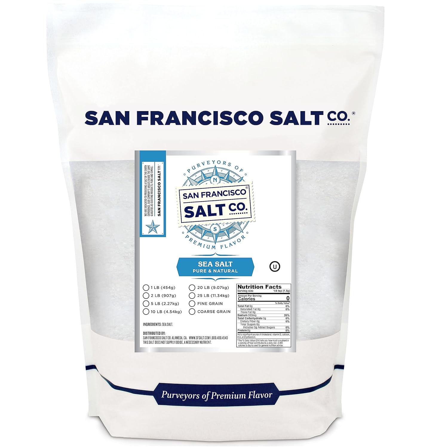 Pacific Ocean Gourmet Sea Salt - 5 Lbs. Bulk Medium Coarse Grain By San Francisco Salt Company