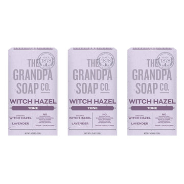 The Grandpa Soap Company Witch Hazel Bar Soap - Tones And Rejuvenates Skin, With Witch Hazel And Lavender, Provides A Relaxing Effect, Vegan, For Face And Body, 4.25 Oz, 3 Pack