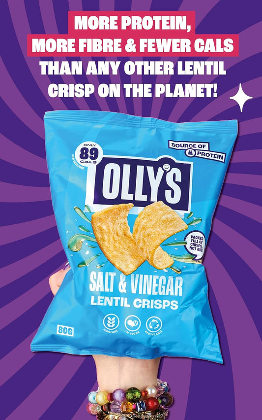 Olly'S Lentil Crisps, High Fibre, Source Of Protein, Handy Snack Packs, Vegan Snacks, Low Calorie, Low Fat, Healthy, Delicious Snacks (20G (Pack Of 24), Salt & Vinegar)