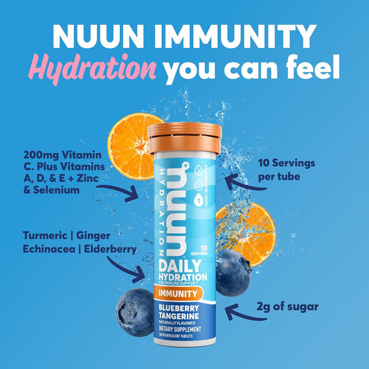 Nuun Hydration Immunity Electrolyte Tablets With 200Mg Vitamin C, Blueberry Tangerine, 8 Pack (80 Servings)