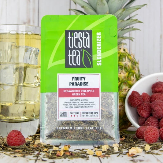 Tiesta Tea - Fruity Paradise | Strawberry Pineapple Green Tea | Premium Loose Leaf Tea Blend | Medium Caffeinated Green Tea | Make Hot Or Iced Tea & Up To 25 Cups - 9.6Oz Resealable Pouch, Pack Of 6