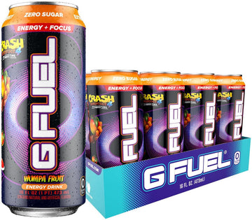 G Fuel Crash Bandicoot Energy Drink, Sugar Free, Healthy Drinks, Zero Calorie, 300 Mg Caffeine Per Carbonated Can, Wumpa Fruit Flavor, Focus Amino, Vitamin + Antioxidants Blend - 12 Pack