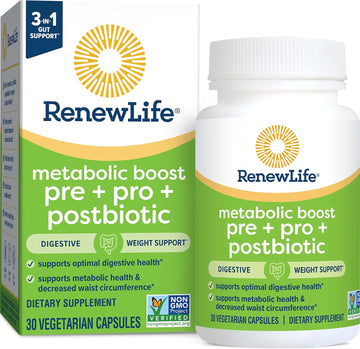 Renew Life Metabolic Boost Pre + Pro + Postbiotic; Prebiotics, Probiotics And Postbiotics Support Optimal Digestive Health And Metabolic Health; 30 Vegetarian Capsules