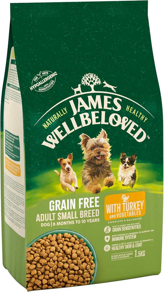 James Wellbeloved Grain Free Adult Small Breed Turkey and Vegetables 1.5 kg Bag, Hypoallergenic Dry Dog Food?unit401741