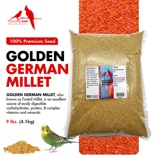 Morning Bird Golden German Millet – Bird Seed & Parakeet Food With Protein, Vitamin B & Fiber – Easy-To-Digest Millet Seed, Natural Food & Daily Nutrition Supplement For All Type Of Bird 9 Lbs