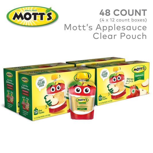 Mott'S Original Applesauce, 3.2 Oz Clear Pouches, 48 Count (4 Packs Of 12), No Artificial Flavors, Good Source Of Vitamin C, Nutritious Option For The Whole Family