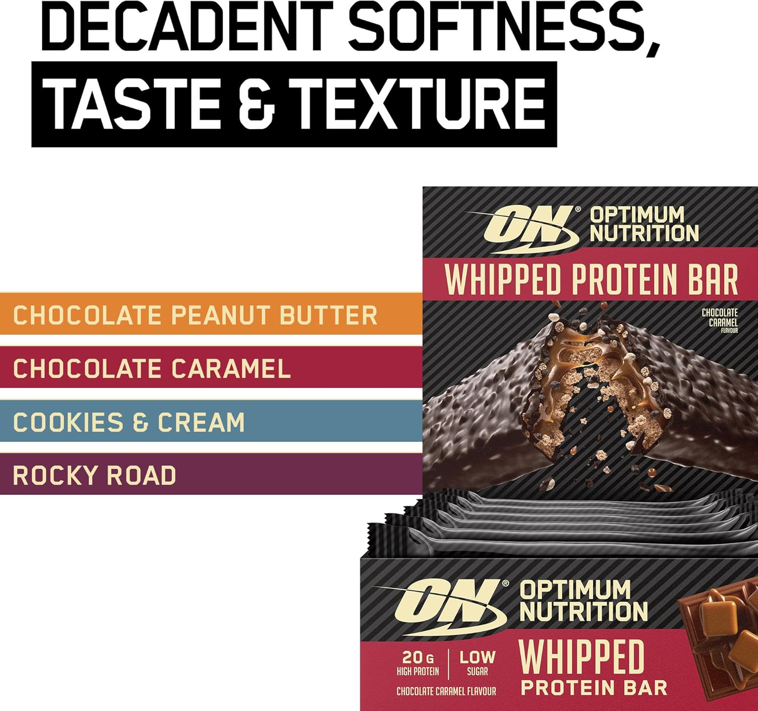 Optimum Nutrition Whipped Protein Bars, Low Calorie Snacks, Low Carb Low Sugar, Workout Snack for Men and Women, Chocolate Caramel Flavour, 10 x 60g : Amazon.co.uk: Grocery
