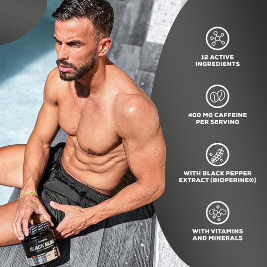 Biotechusa Black Blood Caf+ | Preworkout Drink Powder | 12 Active Ingredients | 200Mg Caffeine Per Serving | Sugar, Lactose, And Gluten-Free, 300 G, Blueberry