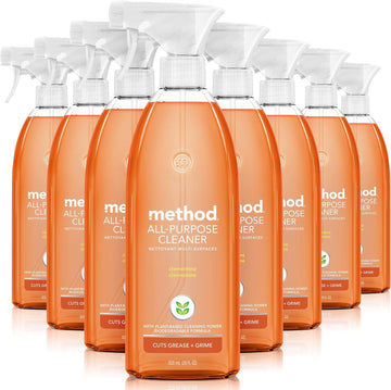 Method All-Purpose Cleaner Spray, Clementine, Plant-Based And Biodegradable Formula Perfect For Most Counters, Tiles, Stone, And More, 28 Oz Spray Bottles, (Pack Of 8)