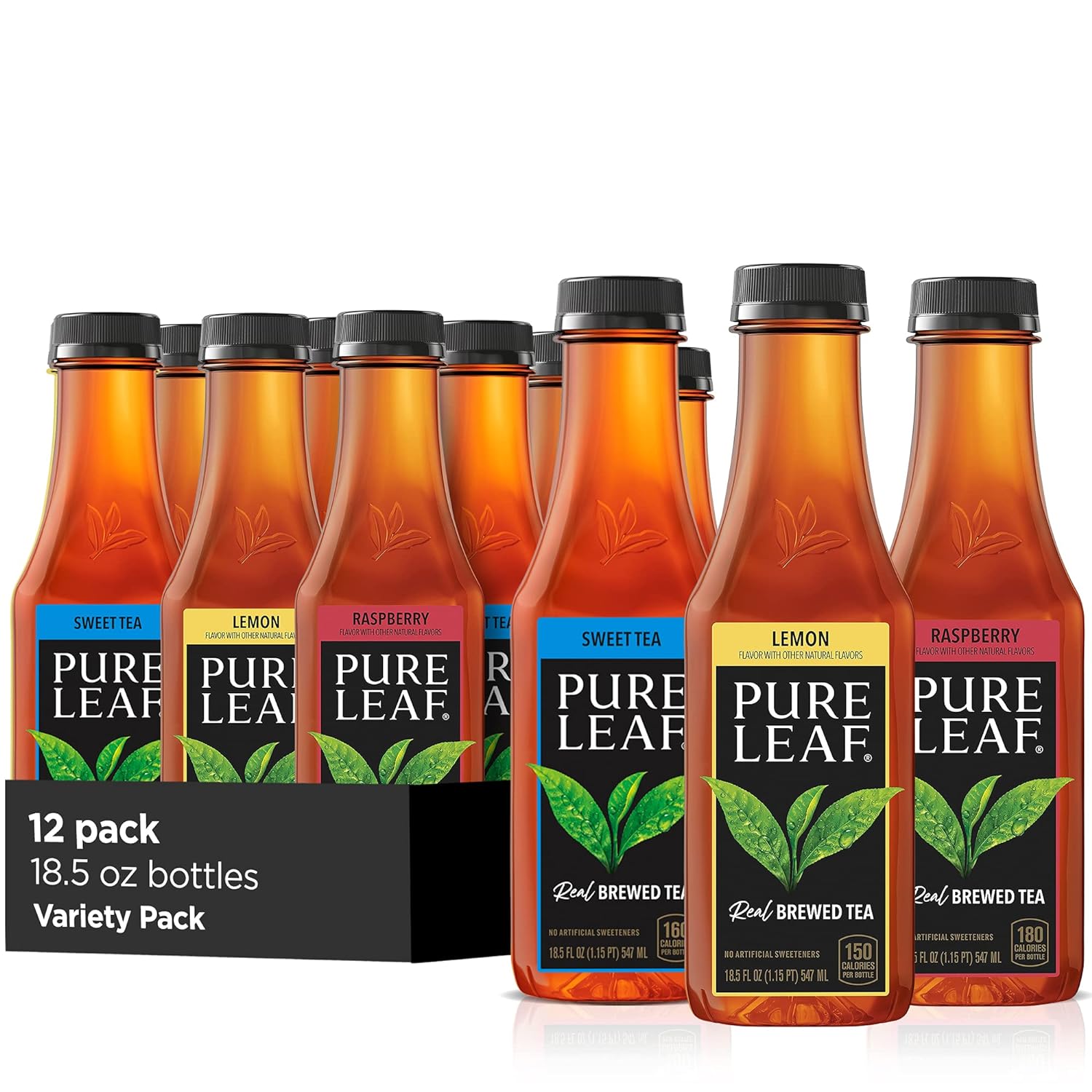 Pure Leaf Iced Tea, Sweetened 3 Flavor Variety Pack, 18.5 Fl Oz Bottles (Pack Of 12)