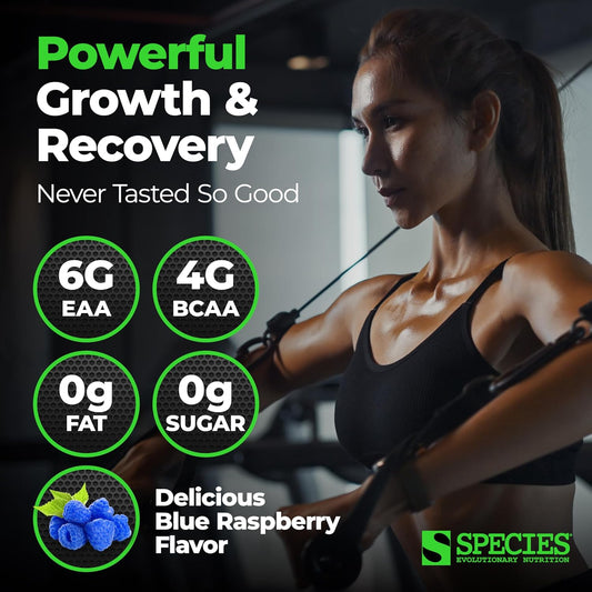 Species Nutrition Amino Evolved Eaa & Bcaa Powder, Fermented Branched Chain Amino Acids, Muscle Recovery & Endurance, Pre & Post Workout Supplement (Blue Raspberry, 30 Servings)