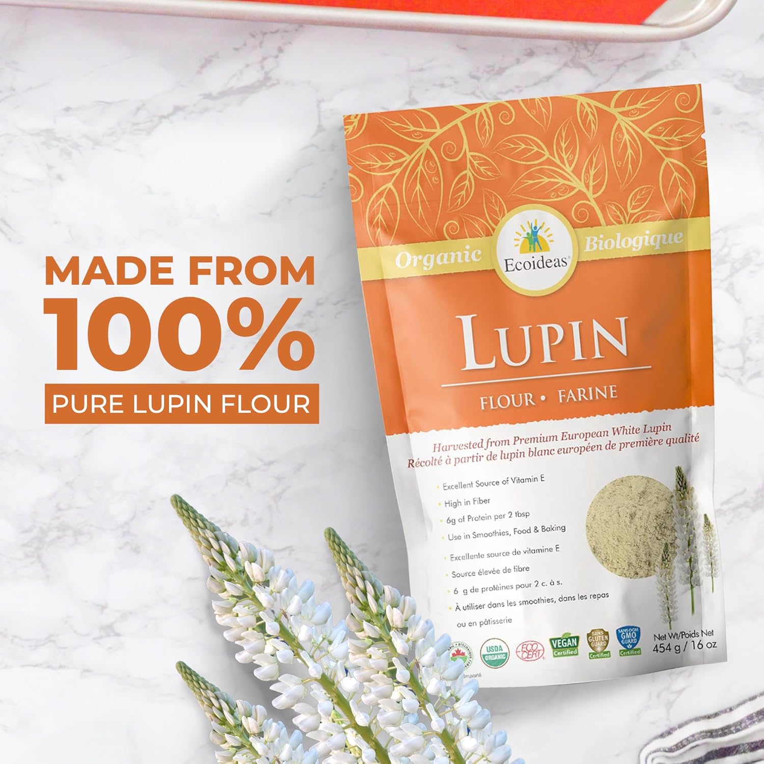 Ecoideas Organic Lupin Flour - 400G, Keto & Gluten-Free Low Carb Flour For Baking, Non-Gmo, Vegan : Grocery & Gourmet Food