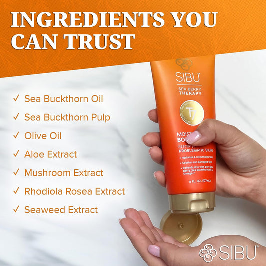 sibu Moisturizing Body Cream, Lotion Made From Premium Himlayan Sea Buckthorn (6oz) – Lightweight & Hydrating Moisturizer That Protects & Repairs Skin