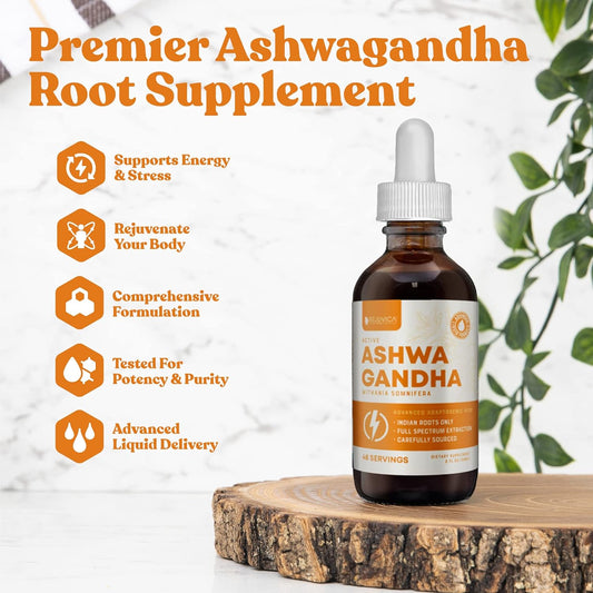 Rejuvica Health Active Ashwagandha - Advanced Liquid Supplement - Withania Somnifera Extract - Ashwagandha Roots Only - Naturally Occurring Withanolides - 48 Servings/2Oz