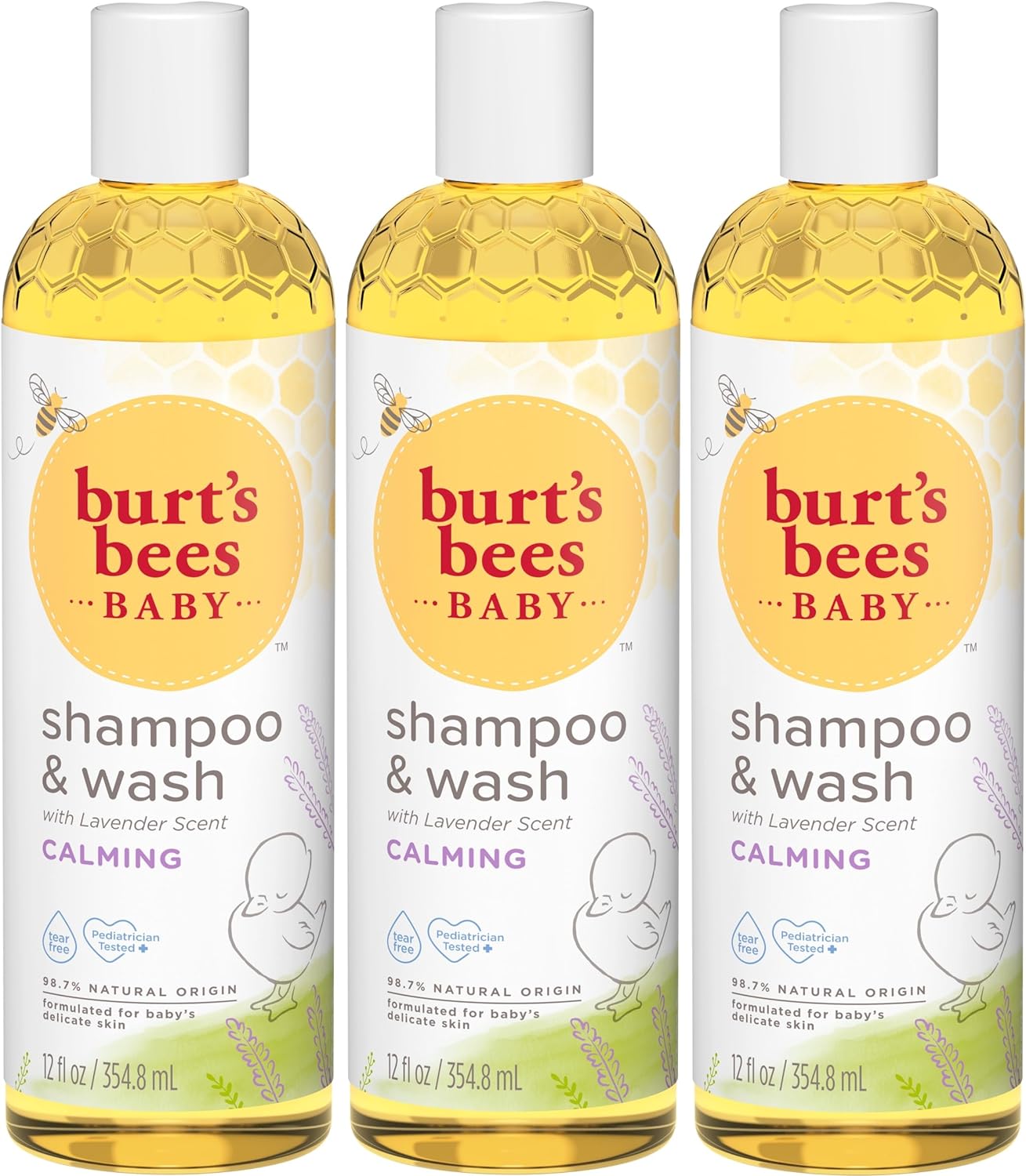 Burt's Bees Baby Shampoo and Wash Set, 2-in-1 Natural Origin Plant Based Formula for Sensitive Skin, Calming Lavender Scent, Tear-Free, Pediatrician Tested, 3 Travel Size Bottles, 36 oz (12 oz 3-Pack)