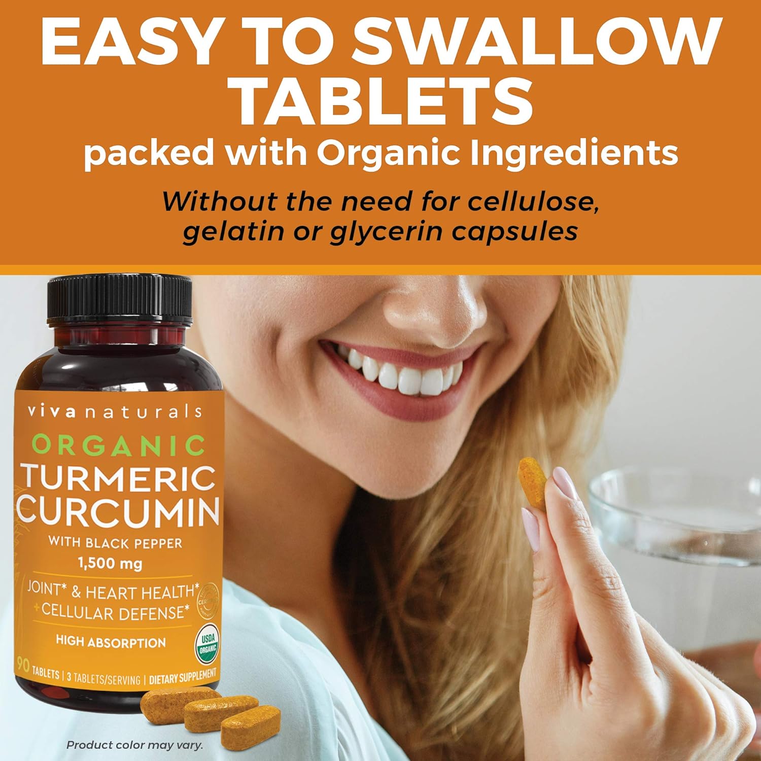 Viva Naturals Organic Turmeric Curcumin Supplement 1,500mg (90 Tablets), Turmeric Curcumin with with Black Pepper for Superior Absorption, High Potency Standardized to 95% Curcuminoids, Joint Support : Health & Household