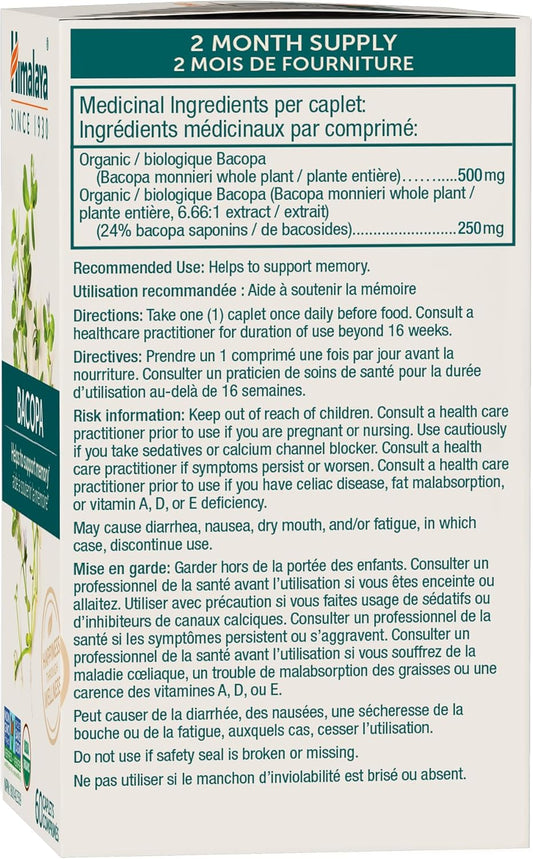 Himalaya Organic Bacopa Monnieri Nootropic Herbal Supplement, Supports Calm, Memory, Cognition, Usda Certified Organic, Non-Gmo, 750 Mg, 60 Plant-Based Caplets, 60 Day Supply