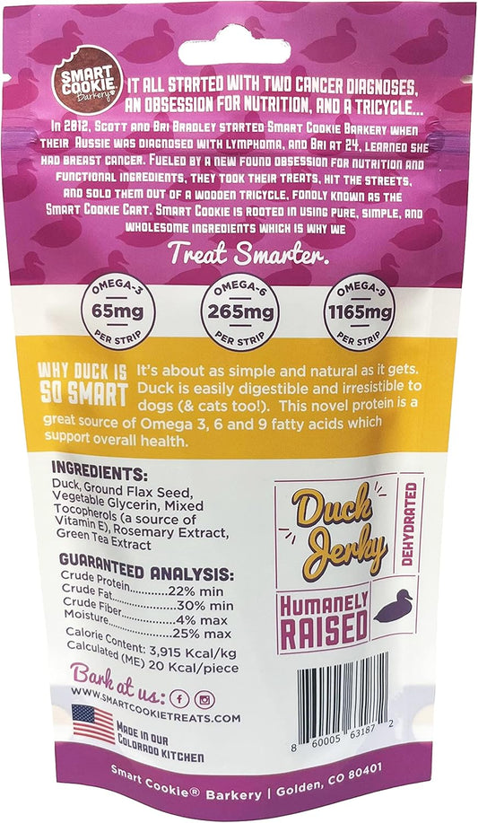 Smart Cookie Duck Jerky Dog Treats With Flax Seed, Omega Oils- Hypoallergenic Strips For Dogs And Puppies With Allergies, Sensitive Stomachs - Dehydrated, Grain Free, Made In Usa - 3Oz Bag, Pack Of 1