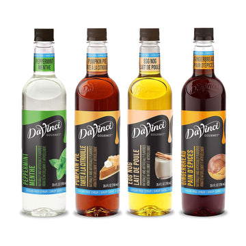 Davinci Gourmet Sugar Free Syrup, Holiday Variety Pack - Peppermint, Pumpkin Pie, Egg Nog, Gingerbread, 25.4 Fl Oz (Pack Of 4)