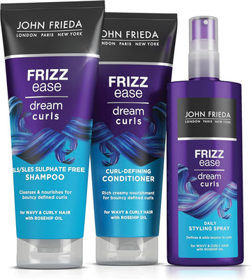 John Frieda Frizz Ease Dream Curls Shampoo, Conditioner And Styling Spray Bundle For Curly, Wavy Hair