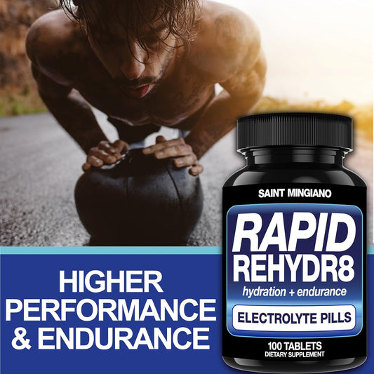 Rapid Rehydr8 Electrolyte Tablets 100 Capsules – Hydration Pills Aid In The Prevention Of Cramping And Supports Muscle Endurance And Recovery - 100 Easy To Swallow Capsules