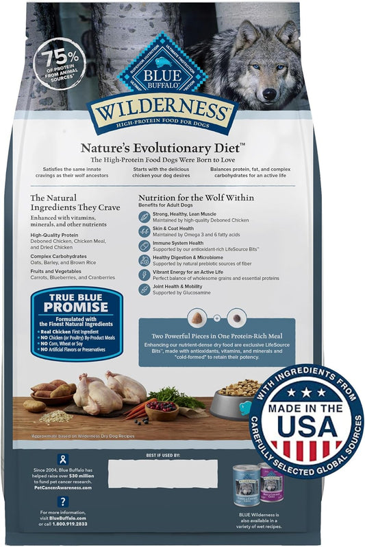 Blue Buffalo Wilderness Natural High-Protein Dry Food for Adult Dogs, Chicken Recipe, 28-lb. Bag