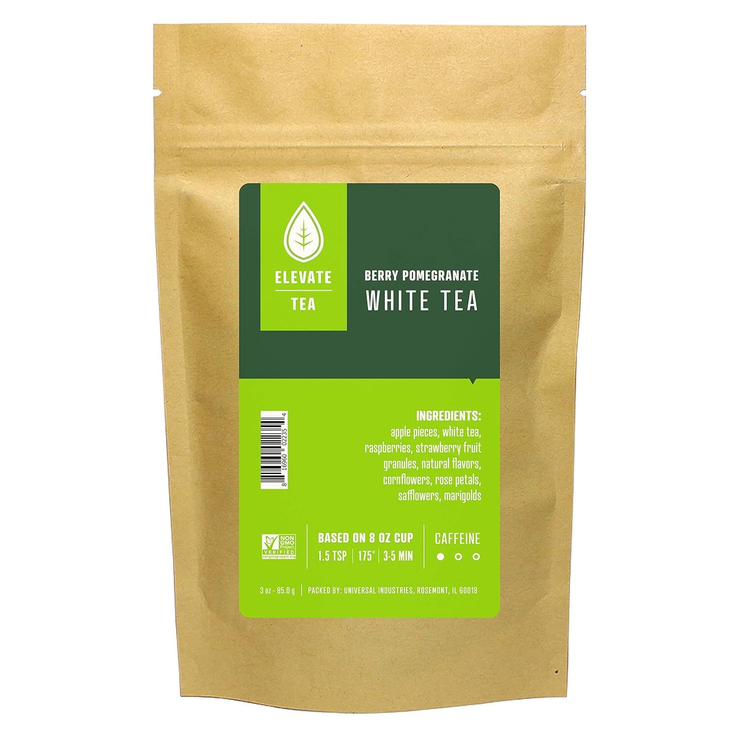 Elevate Tea Berry Pomegranate Tea, Loose Leaf White Tea, Medium Caffeine, 3 Oz Pouch - 30 Cups, Hot & Iced Tea, No Artificals
