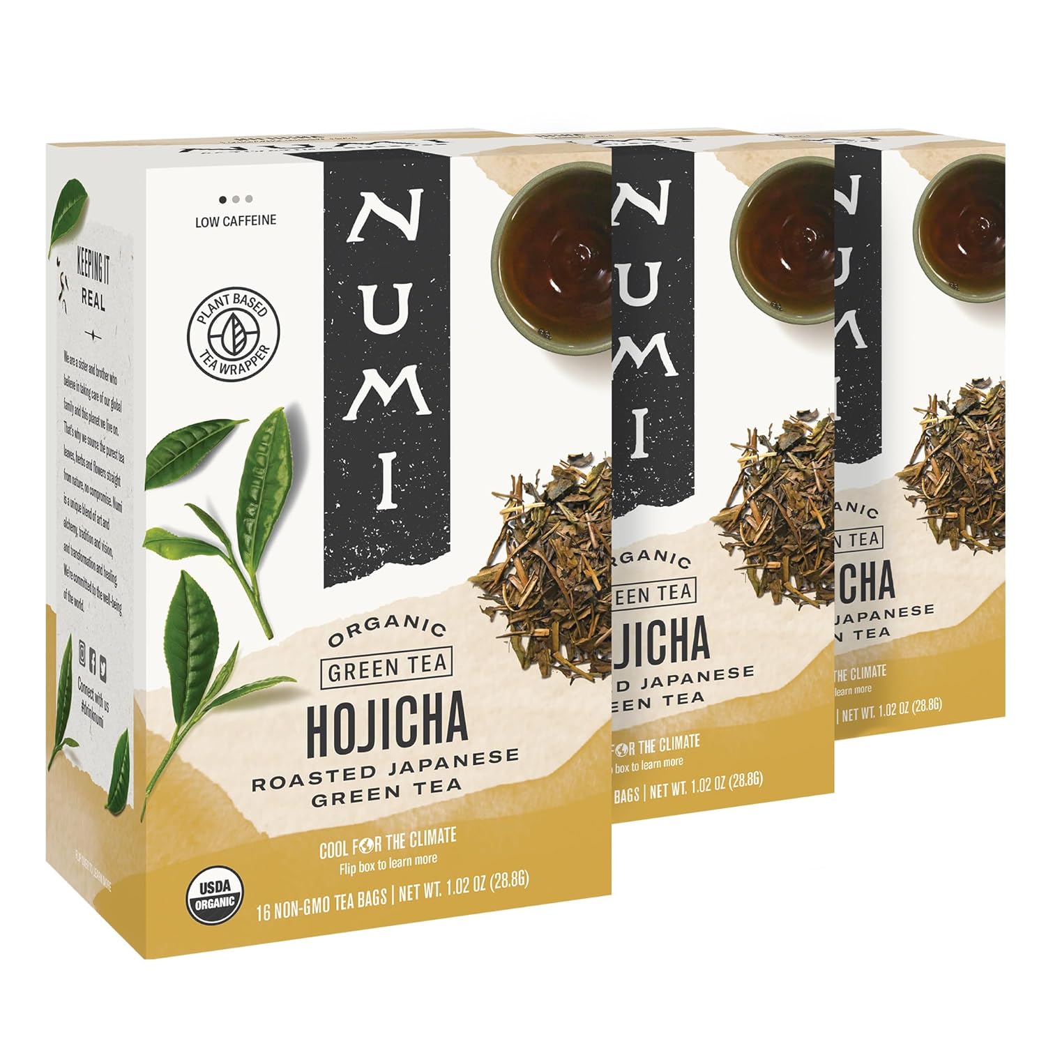 Numi Organic Hojicha Tea, 16 Tea Bags (Pack Of 3), Roasted Japanese Green Tea, Caffeinated