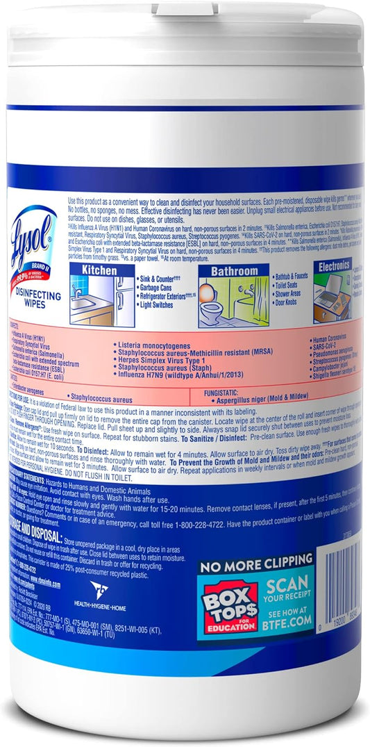 Lysol Disinfectant Wipes, Multi-Surface Antibacterial Cleaning Wipes, For Disinfecting And Cleaning, Crisp Linen, 80 Count