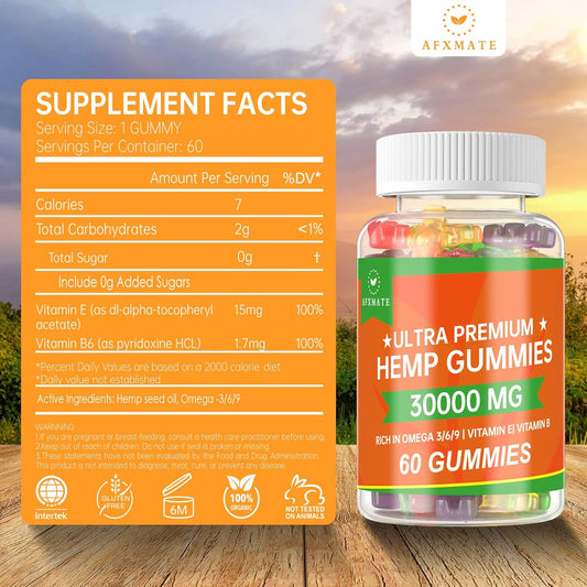 (2 Pack) Hemp Gummies, Fruity Edibles Gummy Advanced 100% Natural High Potency Hemp Oil Infused Gummies - 120 Gummies