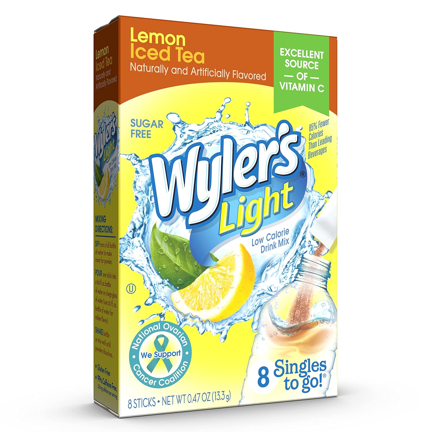 Wyler'S Light Singles Water Drink Mix To Go Powder Packets, Lemon Iced Tea, 8 Count