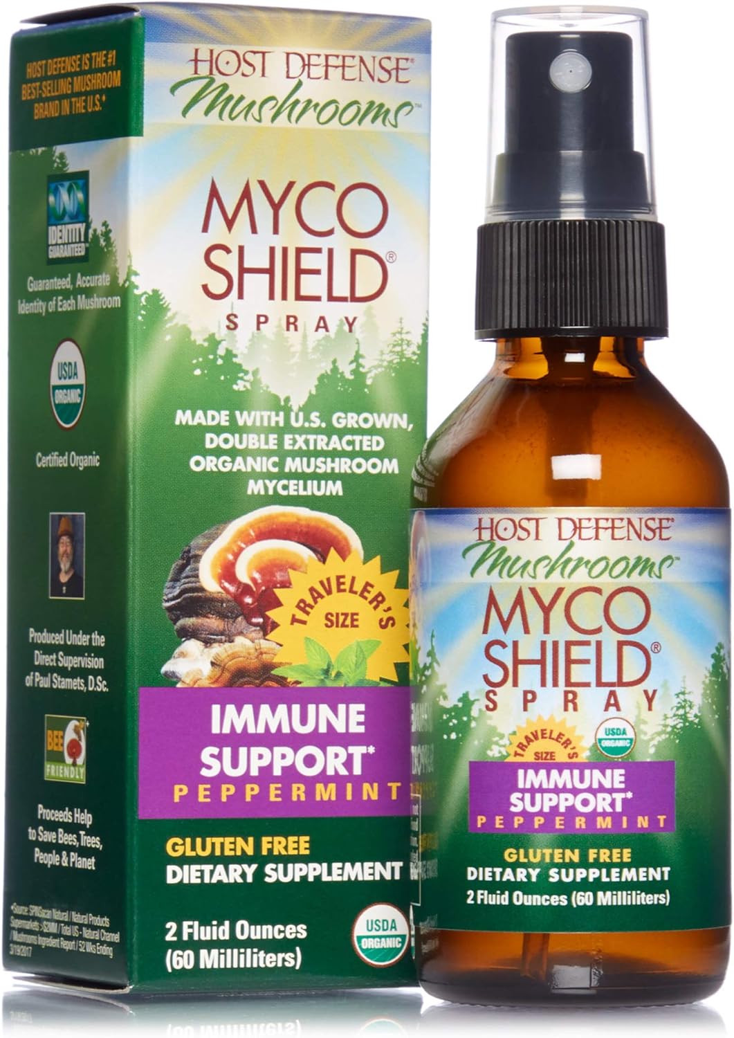Host Defense, MycoShield Spray, Daily Immune Support, Mushroom Supplement, Peppermint, 2