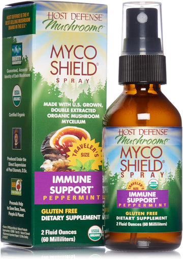 Host Defense, MycoShield Spray, Daily Immune Support, Mushroom Supplement, Peppermint, 2