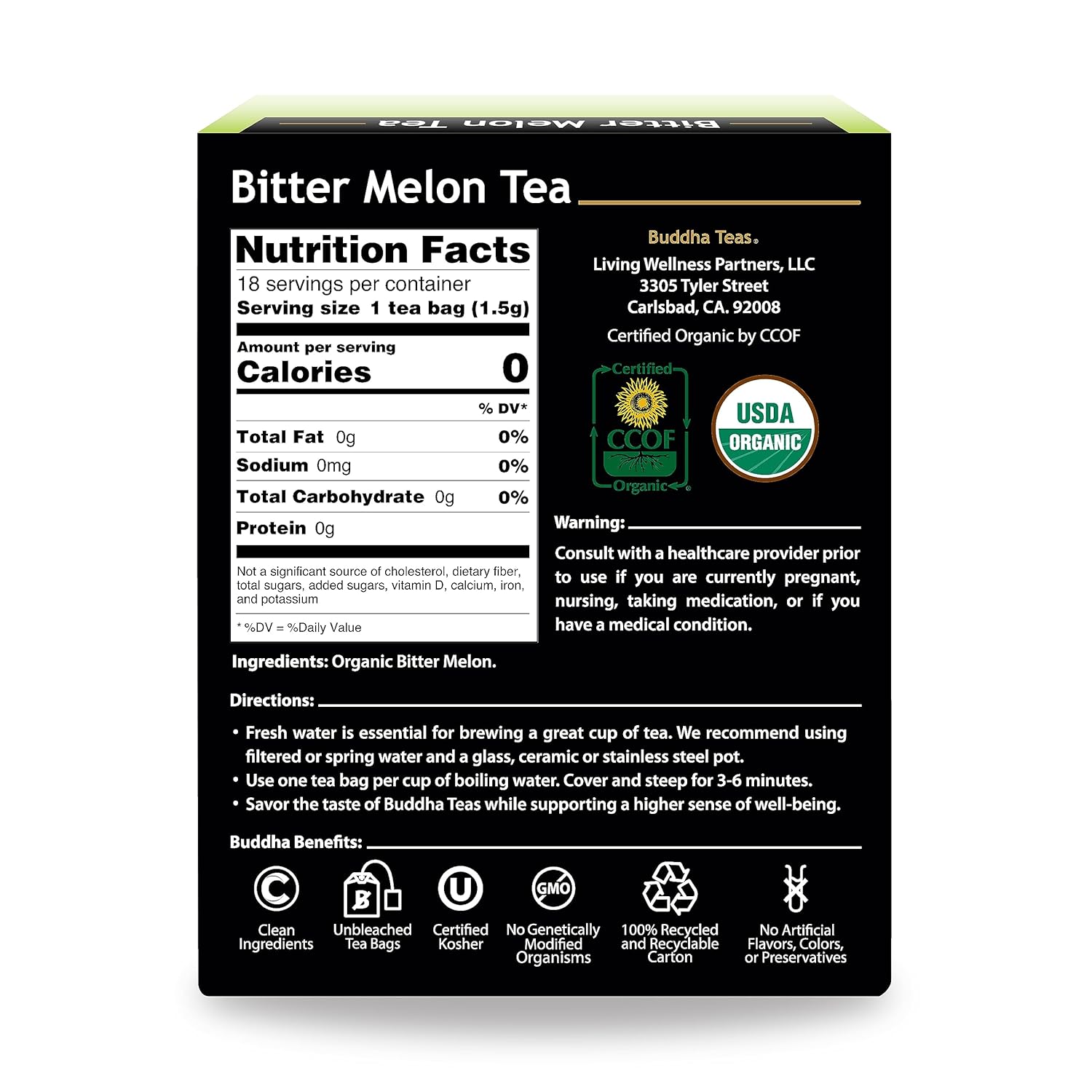 Organic Bitter Melon - Kosher, Caffeine-Free, Gmo-Free - 18 Bleach-Free Tea Bags