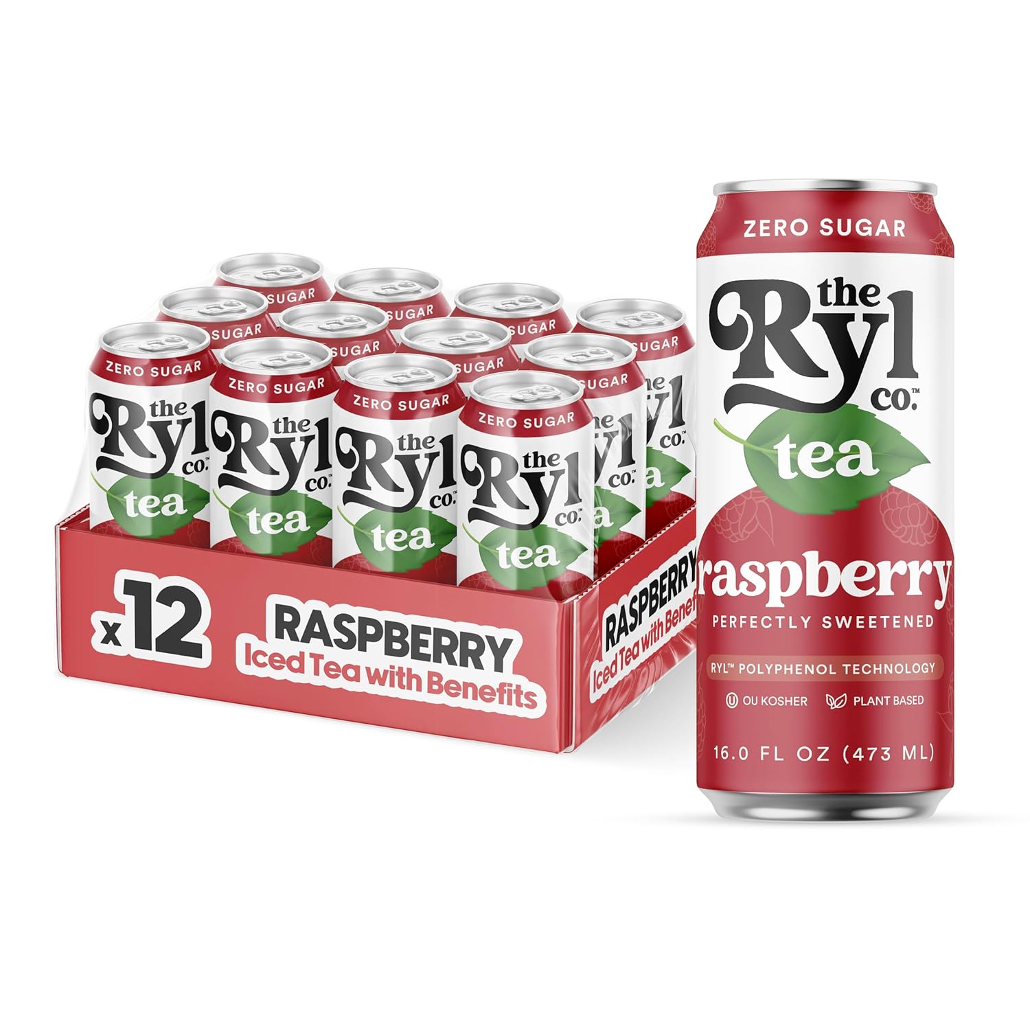 Ryl Iced Tea, Raspberry, Antioxidant Superblend, Zero Sugar, Low Carb, Zero Calorie Iced Tea, 16.0 Fl Oz (12-Pack)