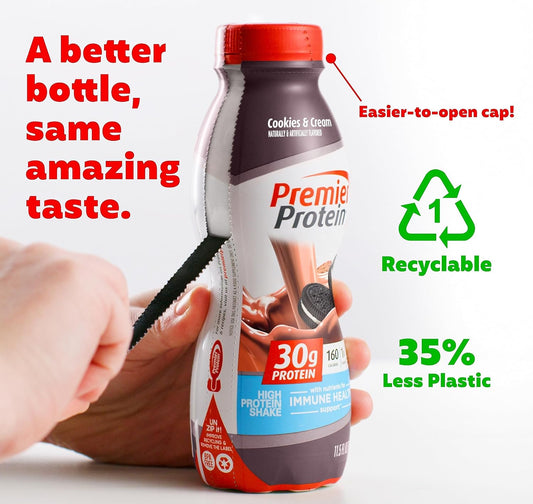Premier Protein Shake, Cookies & Cream, 30G Protein, 1G Sugar, 24 Vitamins & Minerals, Nutrients To Support Immune Health 11.5 Fl Oz (12 Pack)