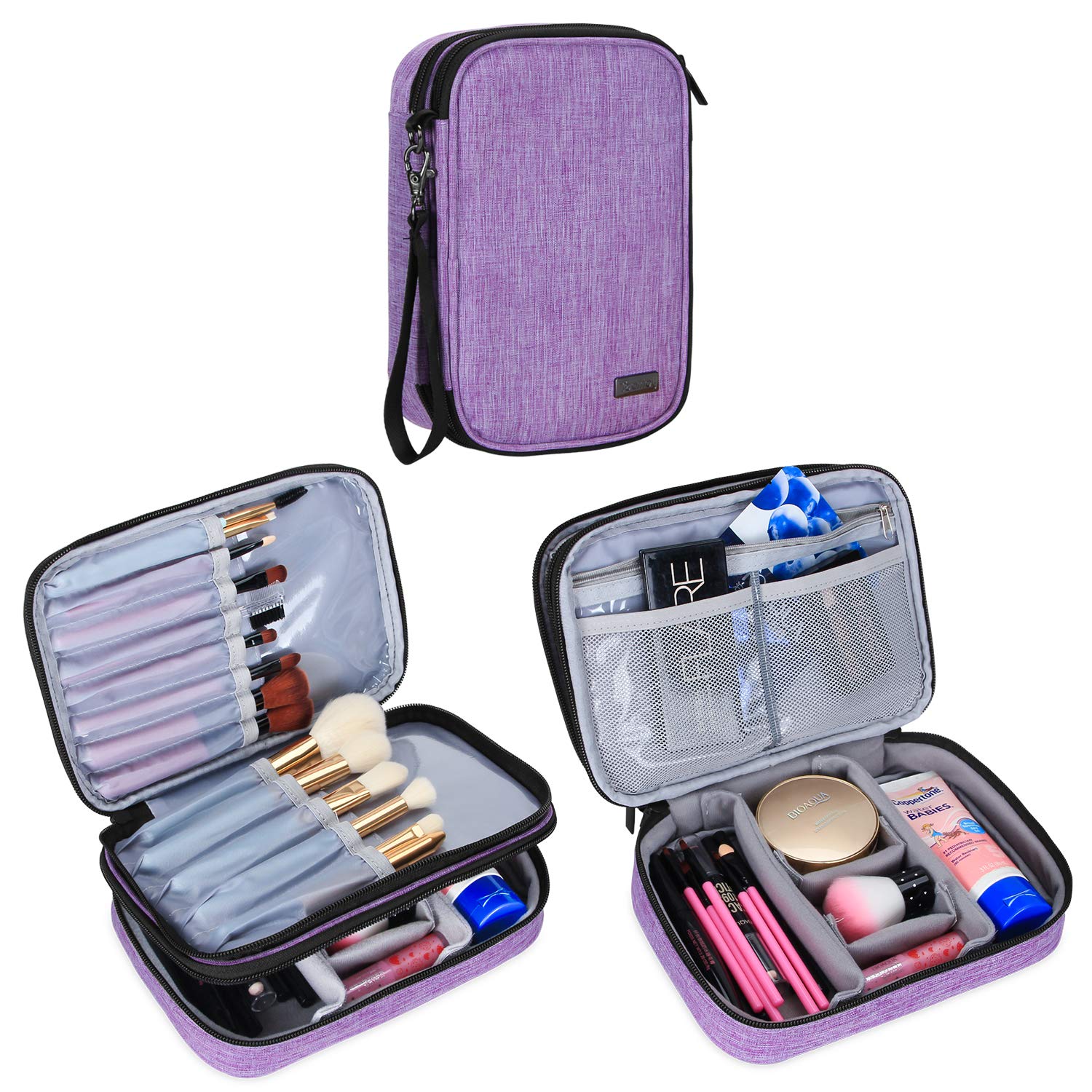 Teamoy Travel Makeup Brush Case(Up To 8.8"), Professional Makeup Train Organizer Bag With Handle Strap For Makeup Brushes And Makeup Essentials-Medium, Purple(No Accessories Included)