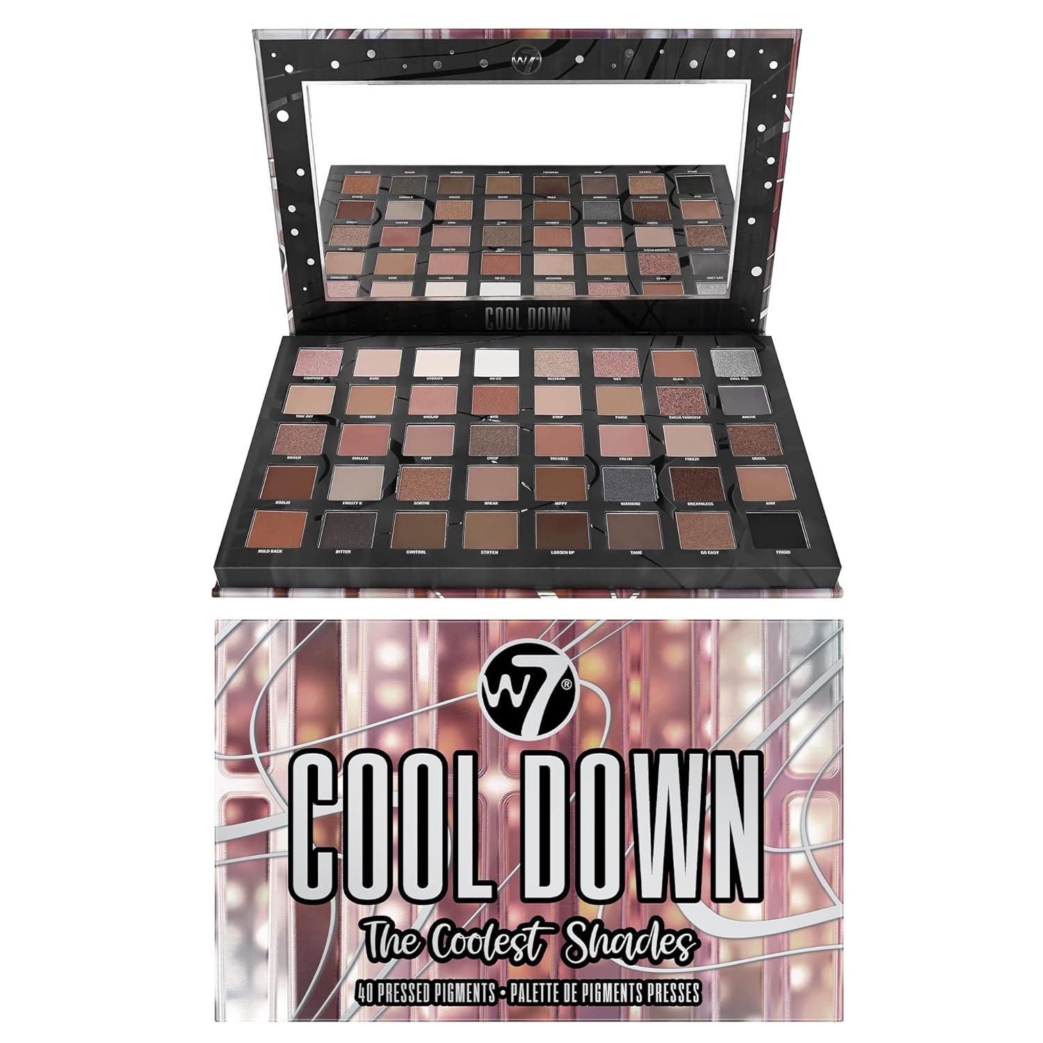W7 Cool Down Pressed Pigment Palette - 40 High Impact Cool Tone Colors - Flawless Long-Lasting Glam Makeup