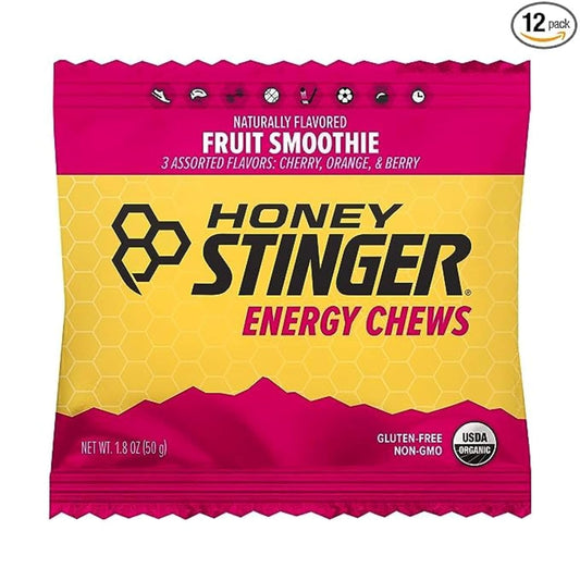 Honey Stinger Organic Fruit Smoothie Energy Chew | Gluten Free & Caffeine Free | For Exercise, Running And Performance | Sports Nutrition For Home & Gym, Pre And Mid Workout | 12 Pack, 21.6 Ounce