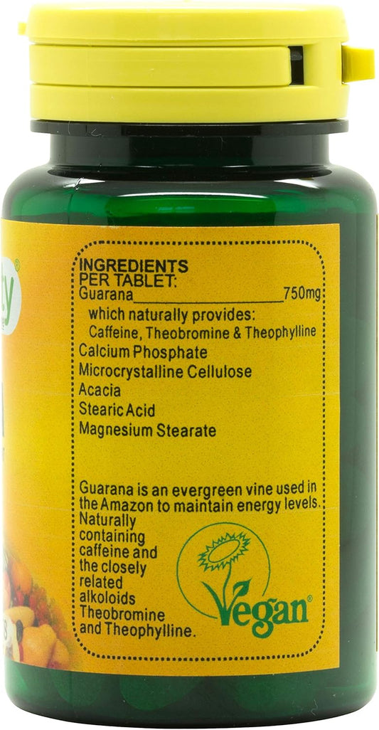 Veganicity Guarana 750Mg : Energy & Focus Supplement : 60 Tablets, In A Planet-Friendly 99% Recycled Pot