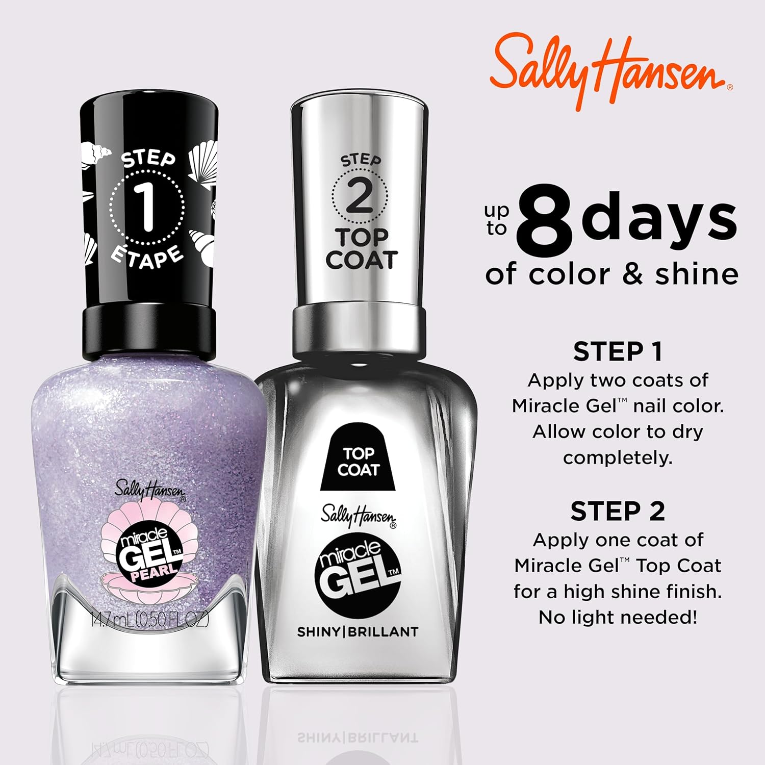 Sally Hansen Miracle Gel™, Pearls Pearl-ple, Long Lasting, Gel-Like Formula, No UV Lamp Needed, Purple Nail Polish : Beauty & Personal Care